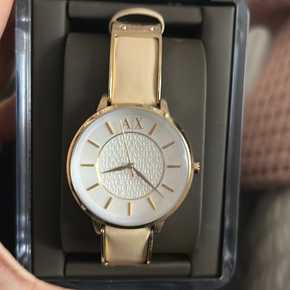 Armani Exchange watch with leather band—like new